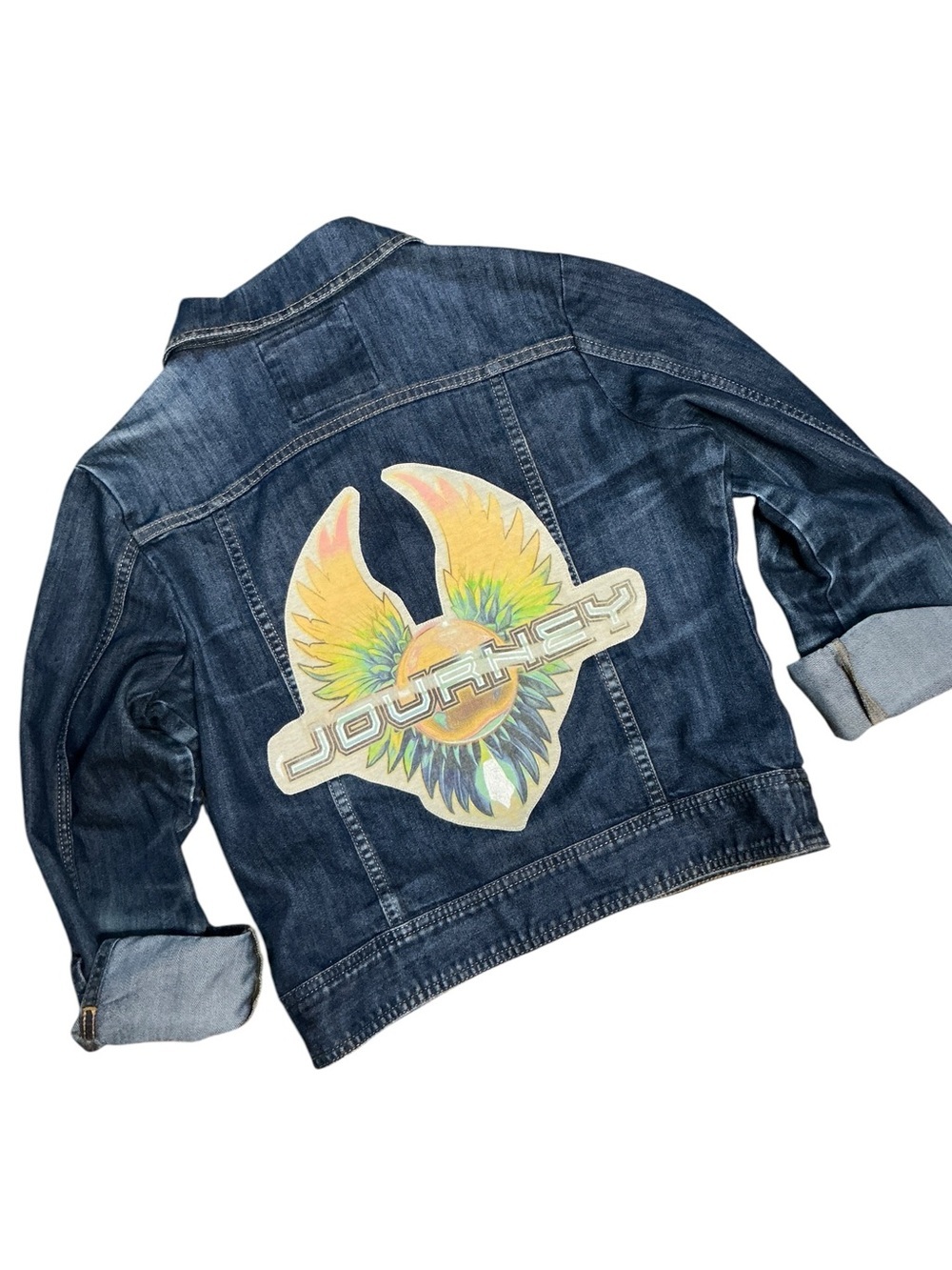 Journey Upcycled Denim Jacket Band T Shirt Rock Festival Concert 80s - Picture 5 of 10